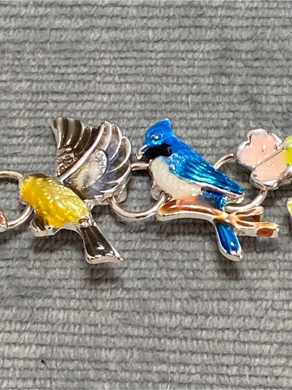 Multicolor Enamel Bird Link Bracelet Magnetic Closure size 6.5 vintage - Picture 9 of 17